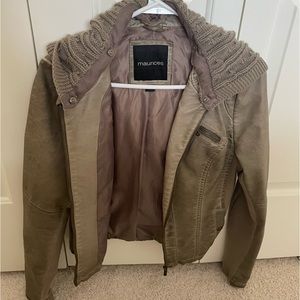 Maurices Olive Leather Jacket - Medium with knit hood